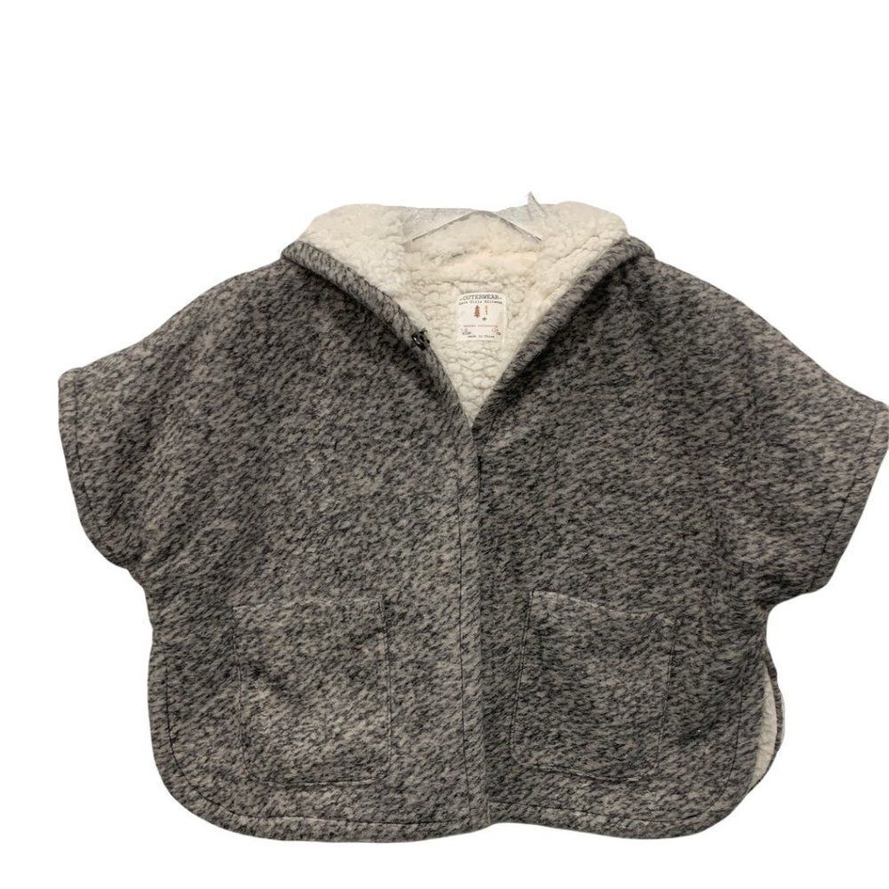Zara Girls Outerwear Size 7-8 128 cm Hooded Poncho Gray Fleece Cozy Short Sleeve